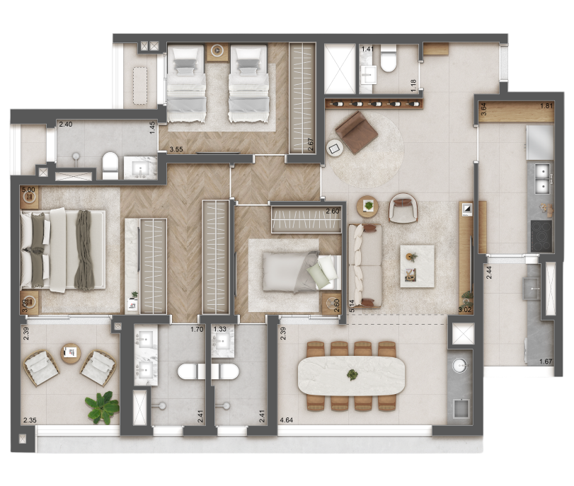 Planta 114 m² - 3 SUÍTES | 2 VAGAS